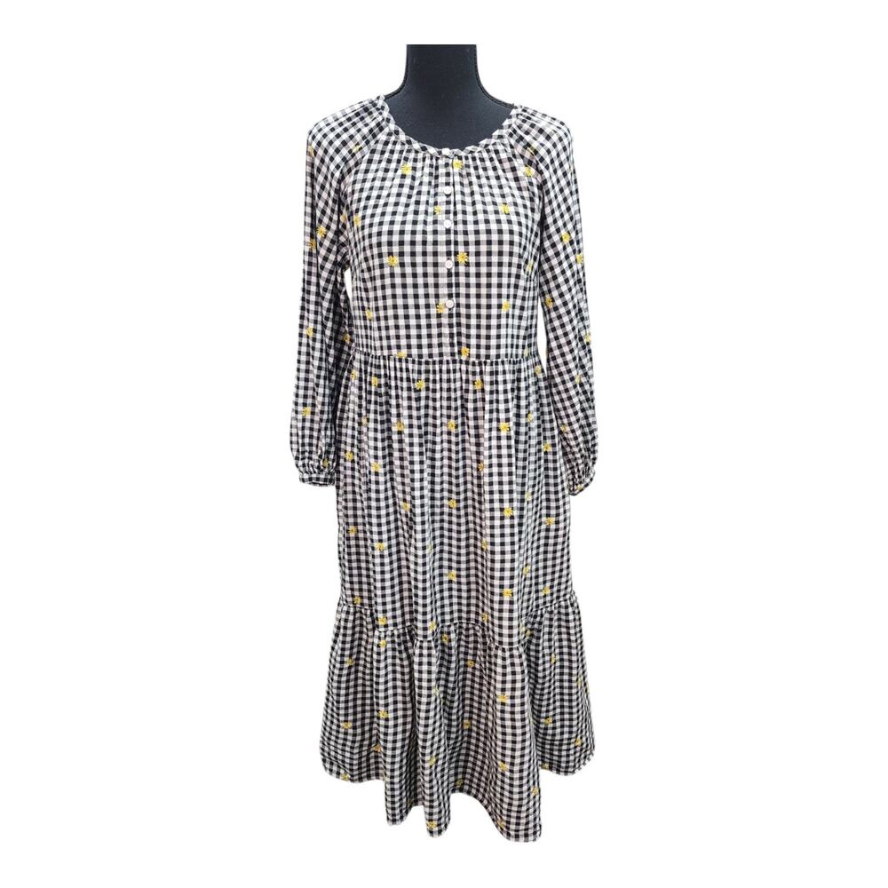 Old Navy Gingham Midi Dress Women’s Small Black White Daisy Cottagecore Country - Picture 3 of 16